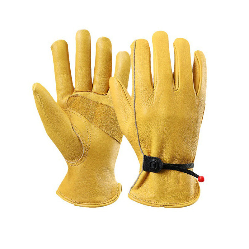 Vintage Yellow Top Grain Leather Work Gloves, Heavy Duty Cut Resistant Driver Gloves for Cross-Border Labor Protection