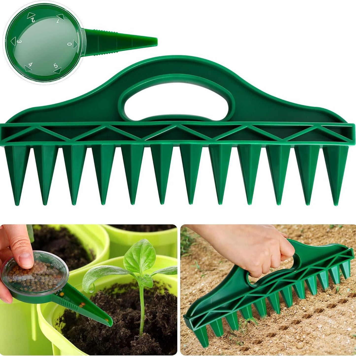 Seed Sower and Soil Puncher Set – Planting Tool for Vegetable Seeds and Cuttings, Fast Soil Punching, Spacing Tool for Gardening