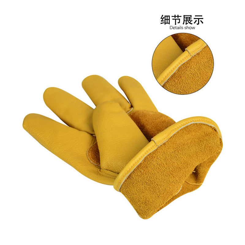 Vintage Yellow Top Grain Leather Work Gloves, Heavy Duty Cut Resistant Driver Gloves for Cross-Border Labor Protection