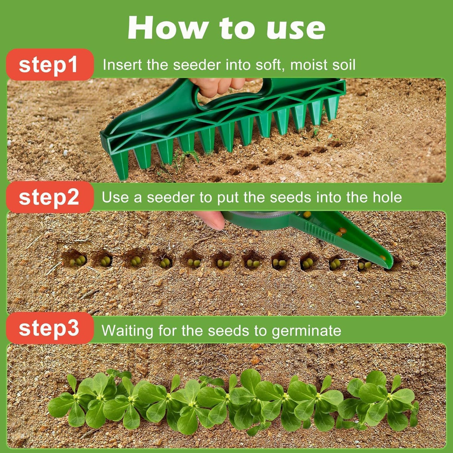 Seed Sower and Soil Puncher Set – Planting Tool for Vegetable Seeds and Cuttings, Fast Soil Punching, Spacing Tool for Gardening